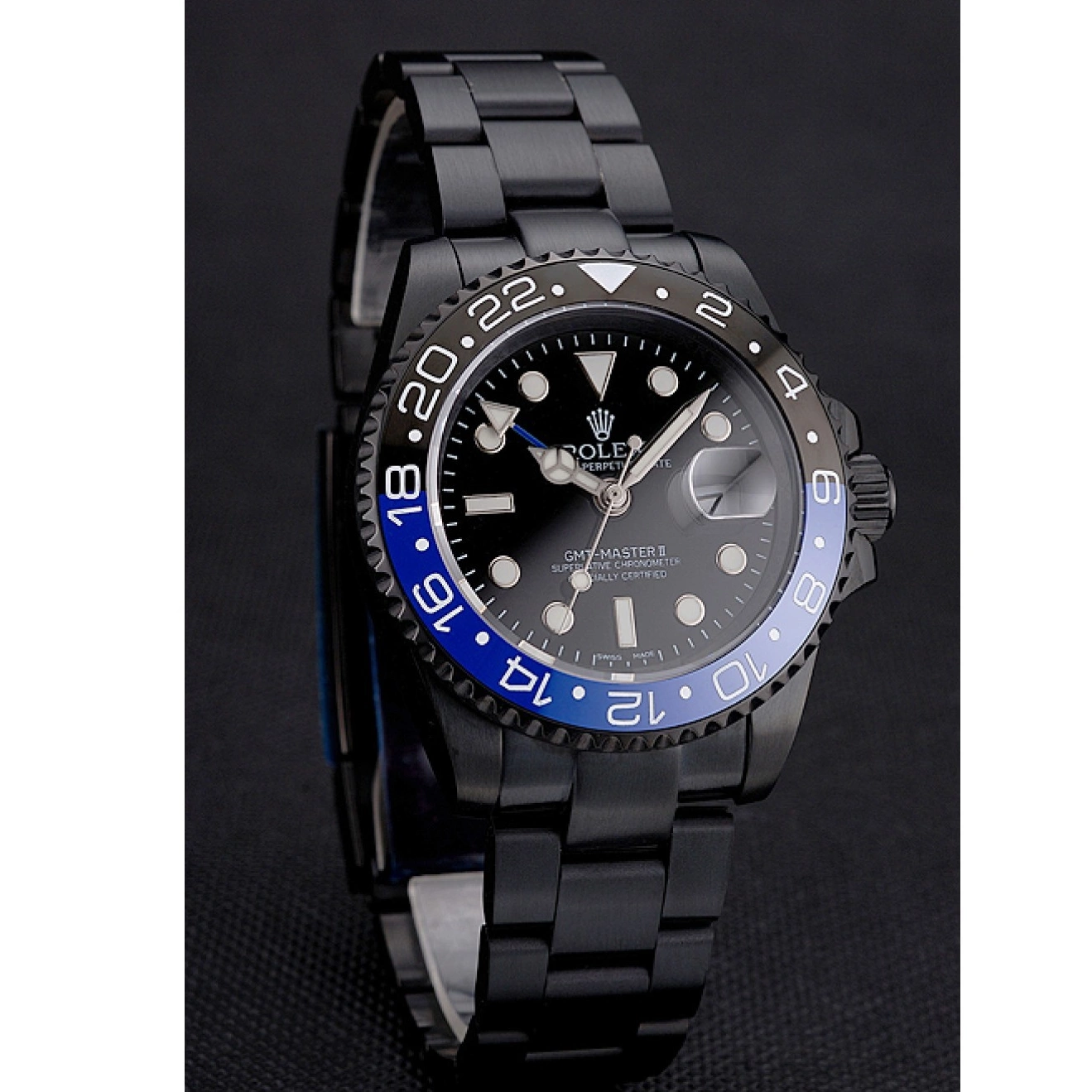 Good copy rolex watches Black Master And Rolex GMT And Bezel Case Blue Black PVD Black II Bracelet Dial Swiss 0715